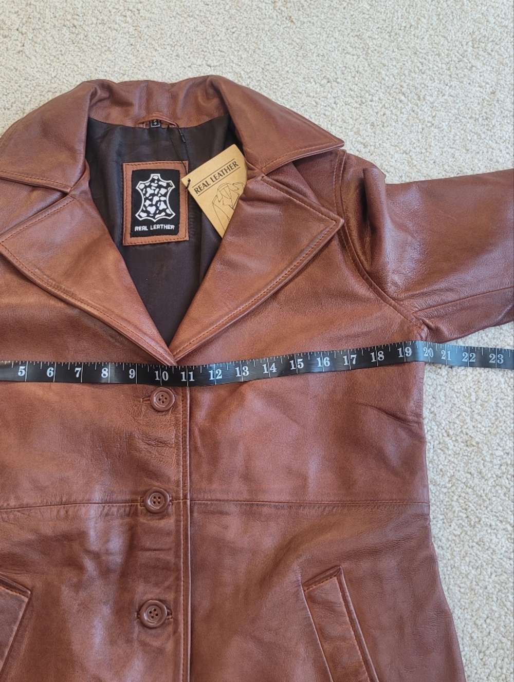 *NWT* Genuine Lambskin Leather Trench Coat Women Car Coat Soft Leather Size S - Picture 11 of 14